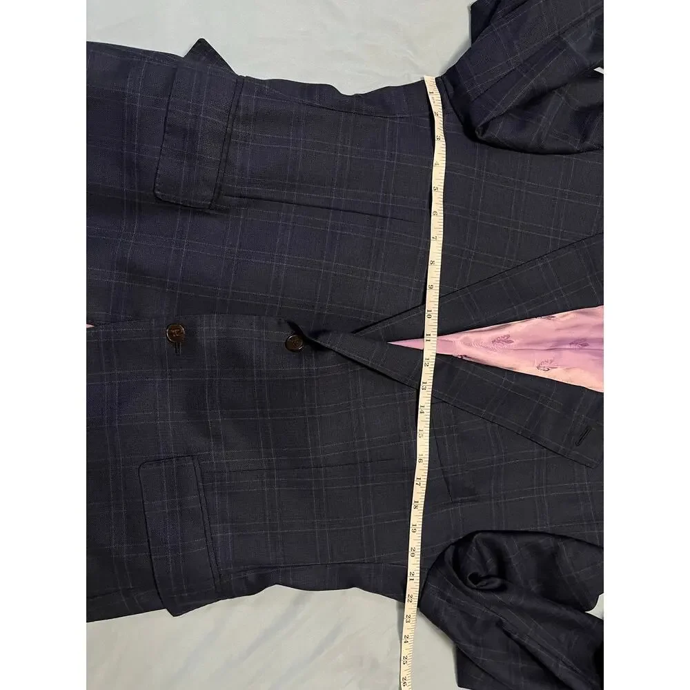 Barone Antica Sartoria Loro Piana Super 120s Navy Windowpane Blazer